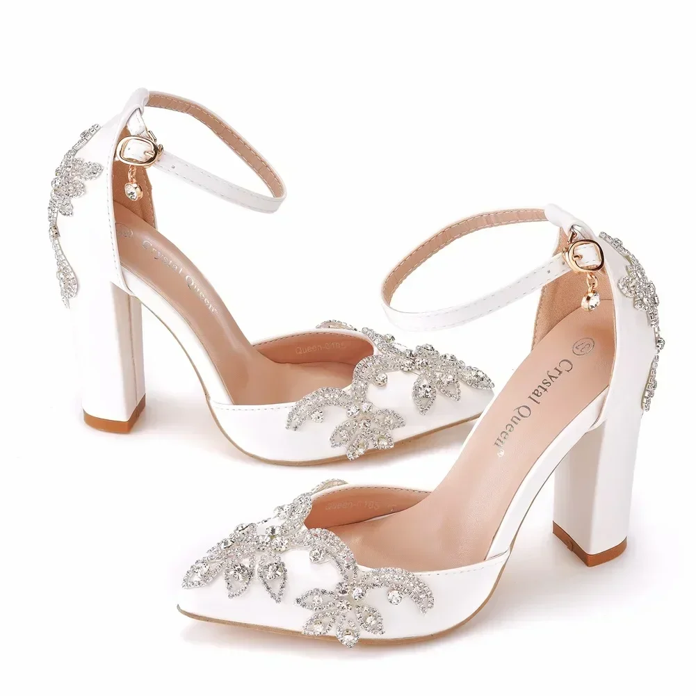 Rhinestone Sandal Women - Chaussures à talon épais et bout