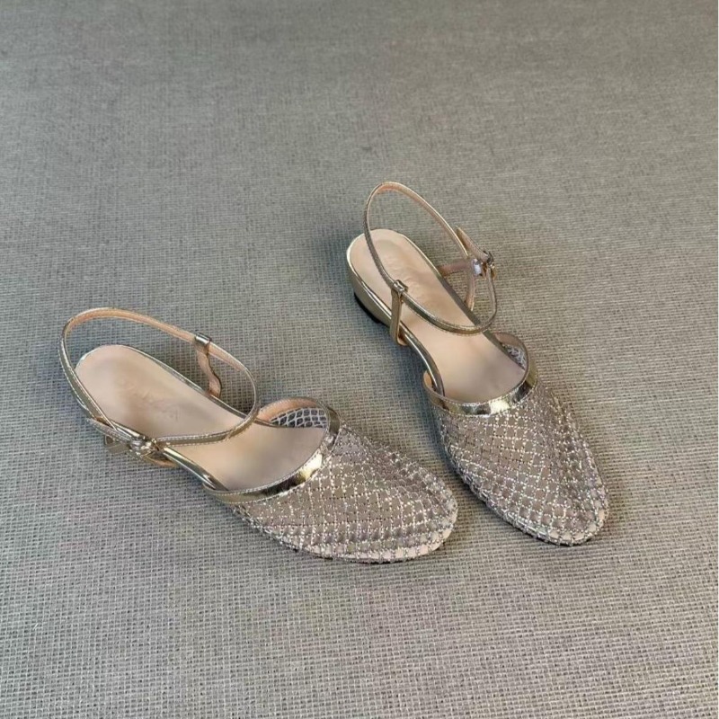 Rhinestone Sandal Women - Sandales romaines à talon compensé ajouré