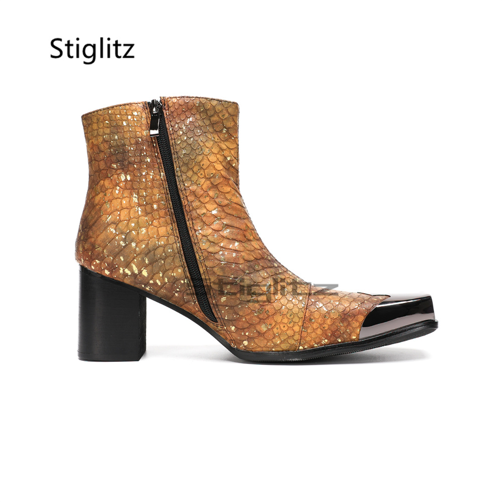 Bottines pour hommes en cuir v - Block Heel Ankle Boots avis et prix