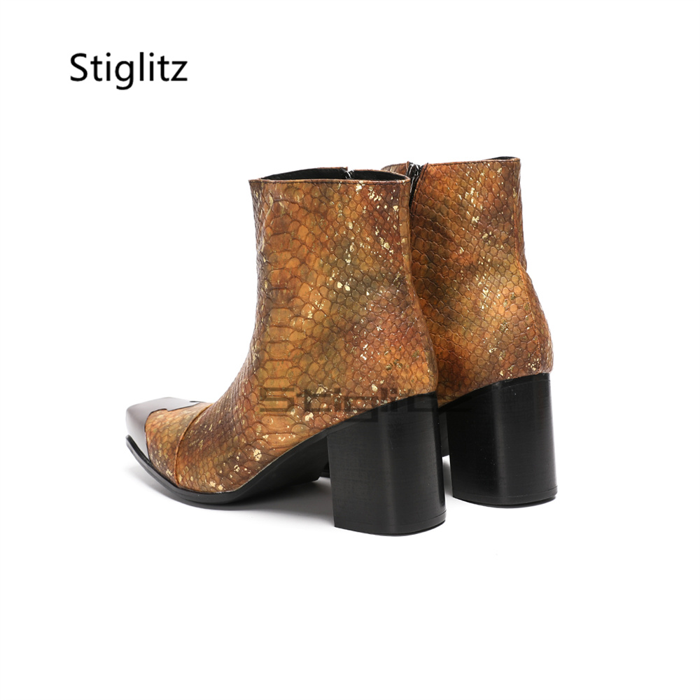 Bottines pour hommes en cuir v - Block Heel Ankle Boots avis et prix