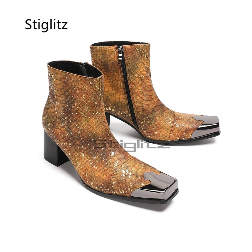 Bottines pour hommes en cuir v - Block Heel Ankle Boots avis et prix