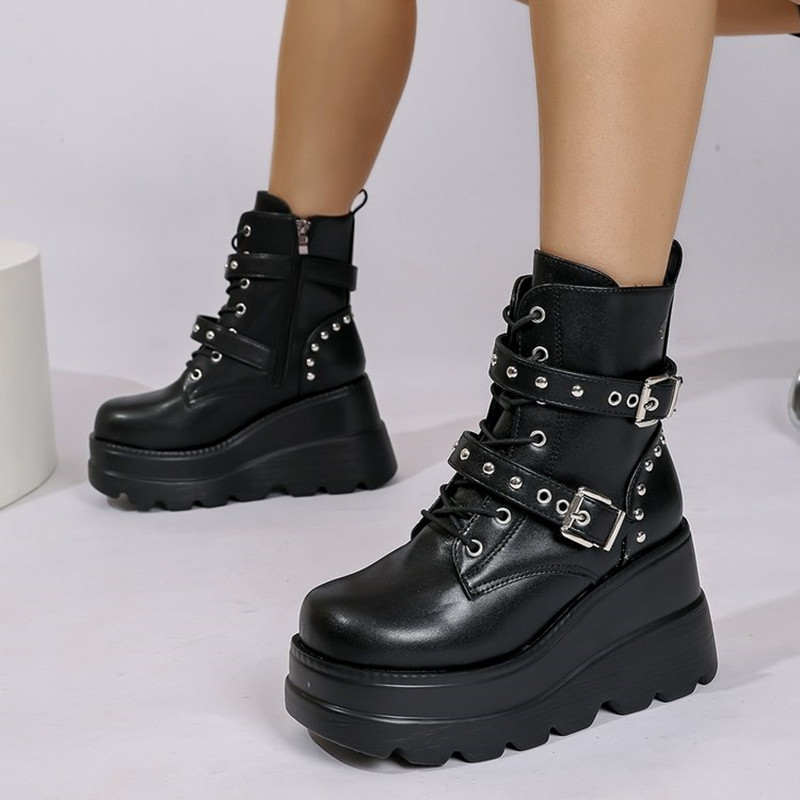 Bottines en cuir pour femme, n - Block Heel Ankle Boots avis et prix