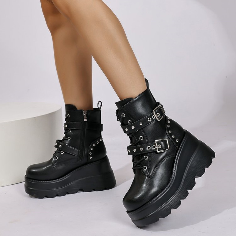 Bottines en cuir pour femme, n - Block Heel Ankle Boots avis et prix