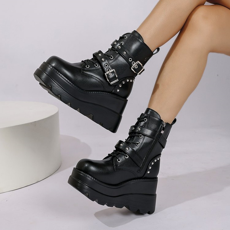 Bottines en cuir pour femme, n - Block Heel Ankle Boots avis et prix