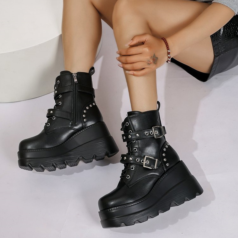 Bottines en cuir pour femme, n - Block Heel Ankle Boots avis et prix