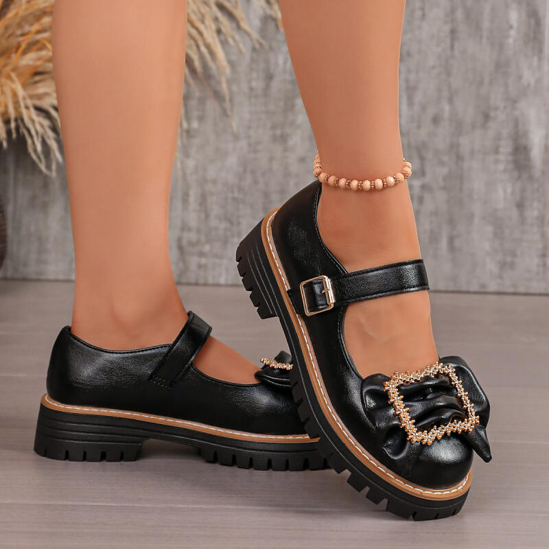 Chaussures Mary Jane à nœud dé - Women'S Shoes Loafers Black avis et prix