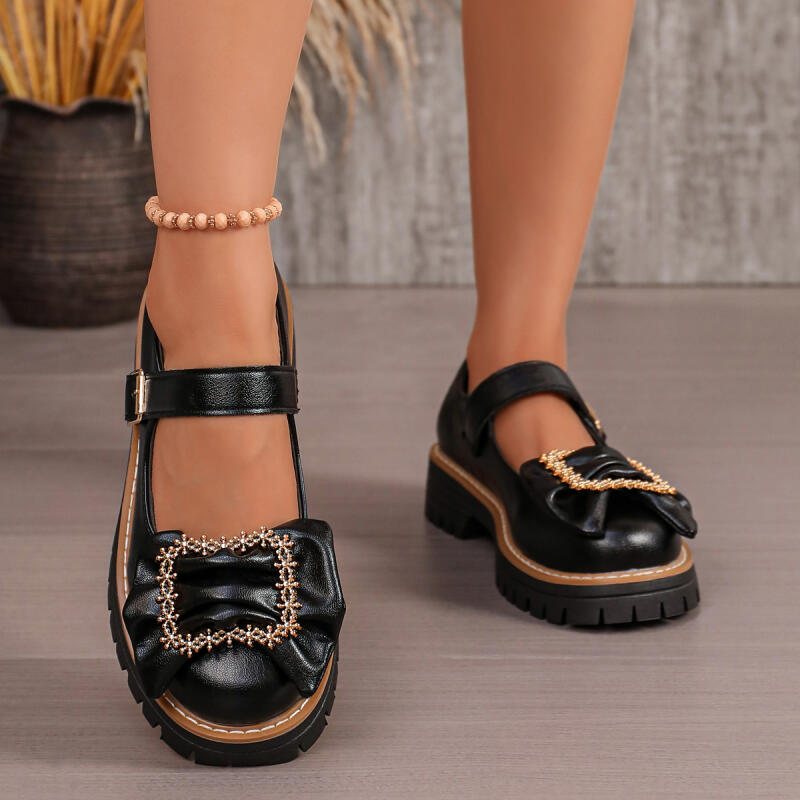 Chaussures Mary Jane à nœud dé - Women'S Shoes Loafers Black avis et prix