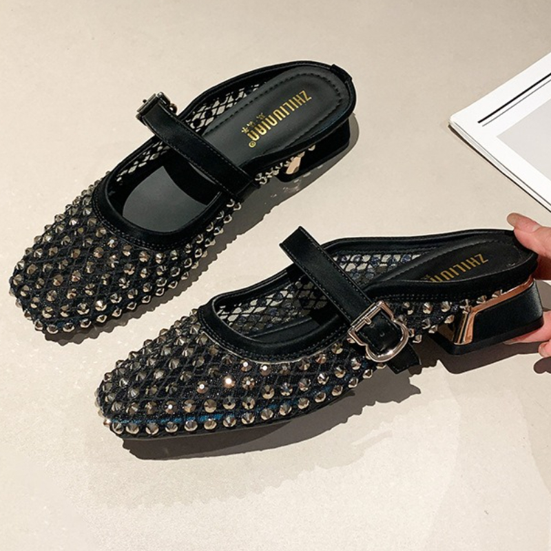 Maille strass talon épais Mule - Rhinestone Sandal Women avis et prix