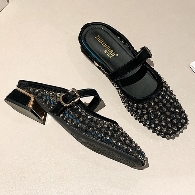 Maille strass talon épais Mule - Rhinestone Sandal Women avis et prix