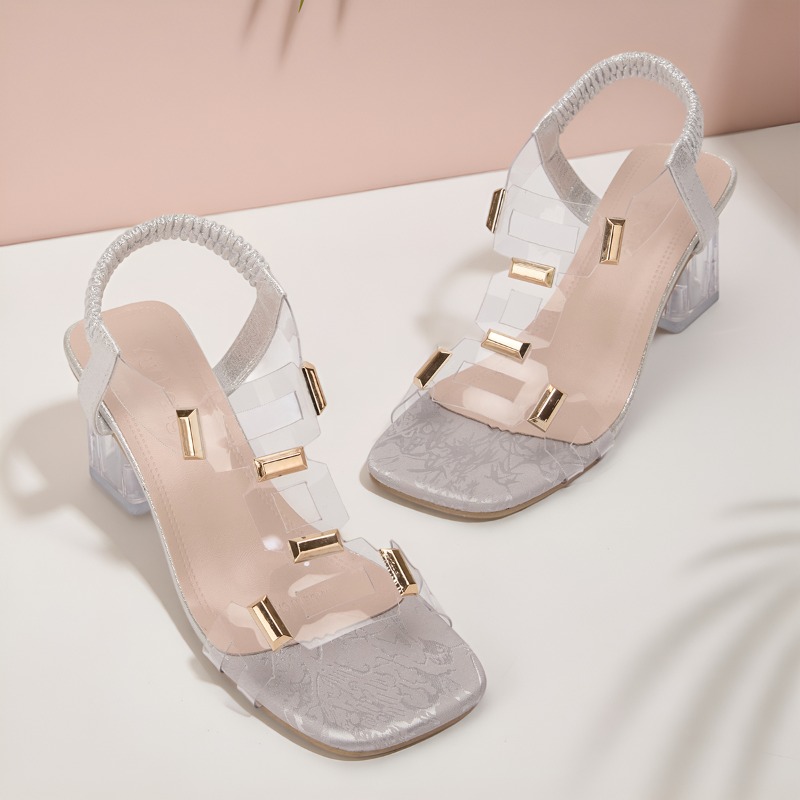 Sandales à talon bloc simples  - Clear Strap Heel avis et prix