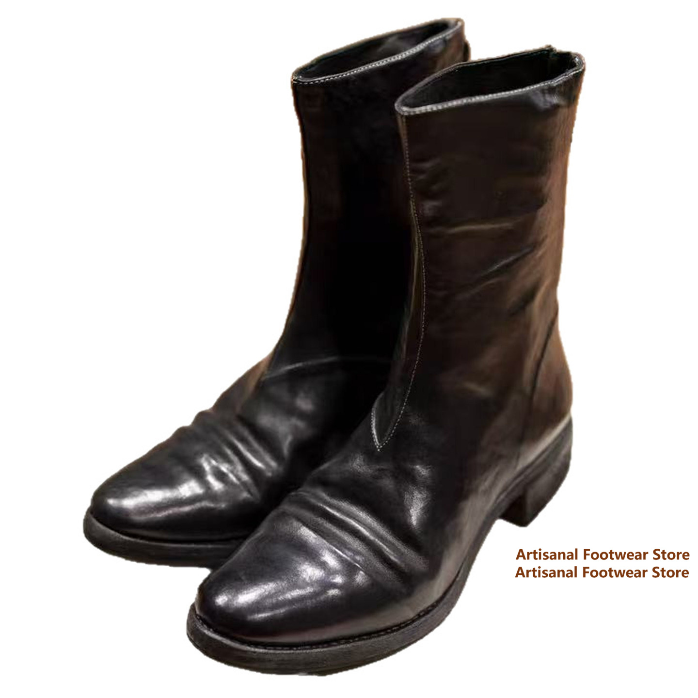 Bottes mi-mollet en cuir frois - Block Heel Ankle Boots avis et prix