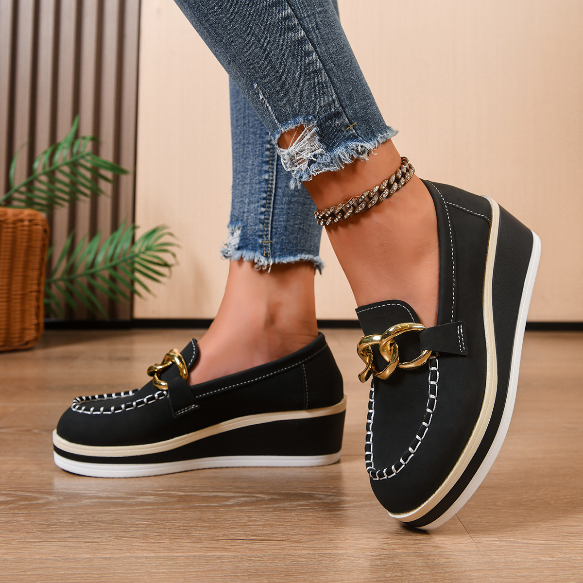 Femmes plate-forme mocassins d - Women'S Shoes Loafers Black avis et prix