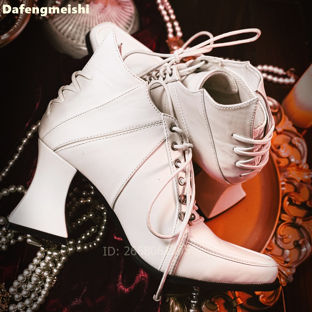 Bottines en cuir blanc à bout  - Block Heel Ankle Boots avis et prix